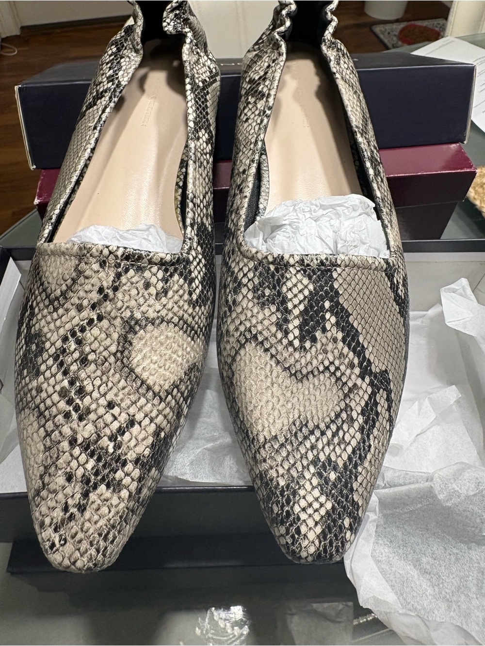 French Connection Snake-Print Pointed Flats - Neutral Black & Cream